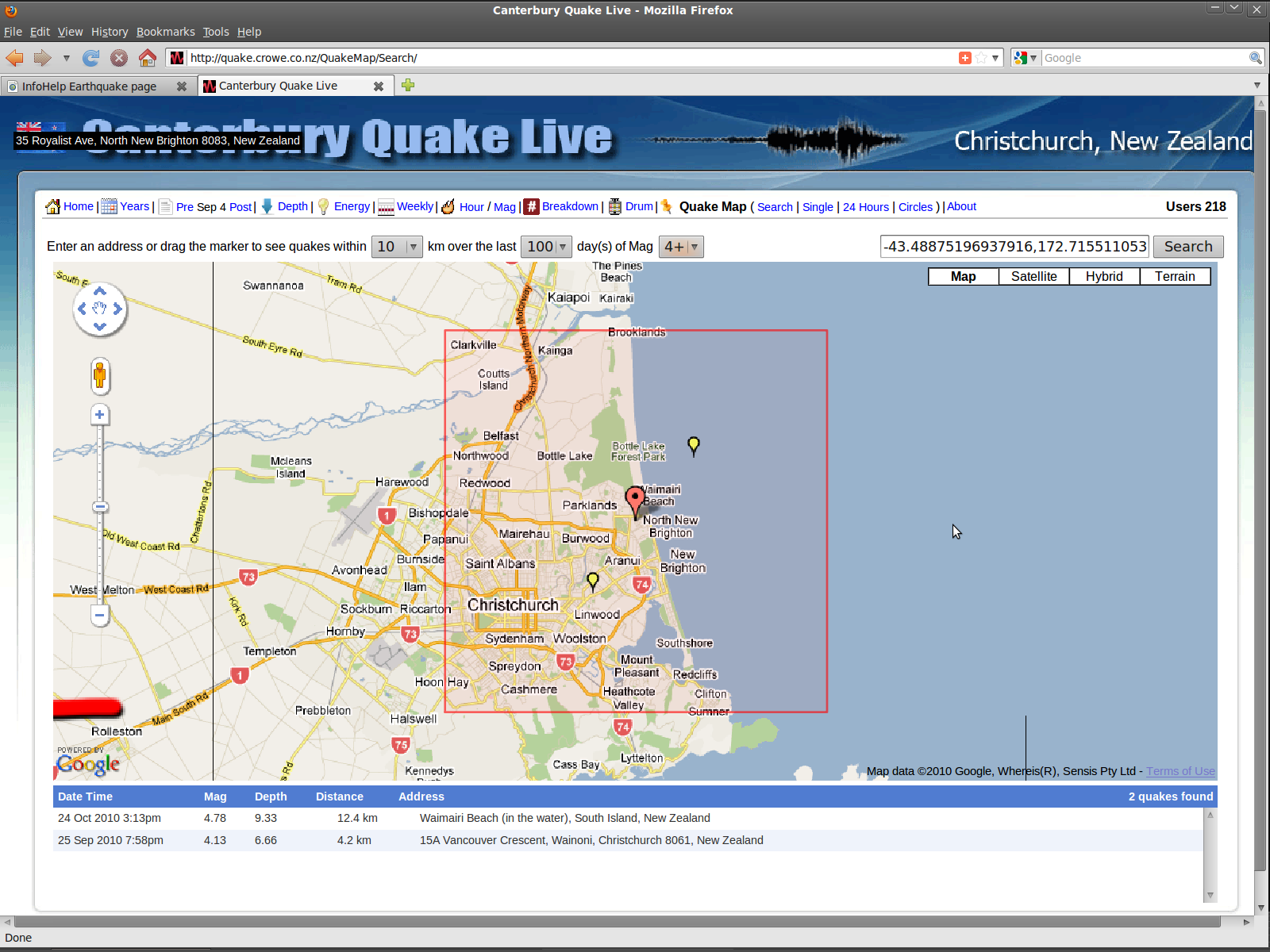 New Brighton fault trace by Sep-Dec2010 Mag 4 quakes